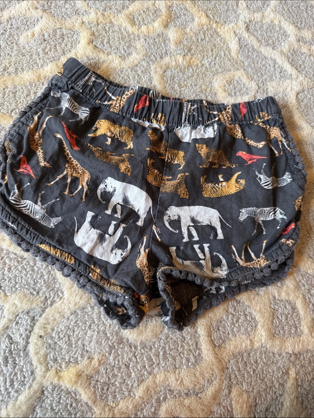 GAP Black Animal-Print Pom-Trim Shorts with White, Tan & Red Accents
